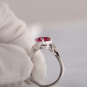 Pear Ruby Ring Solid Silver Cluster Ring Halo Promise Ring for Women image 4
