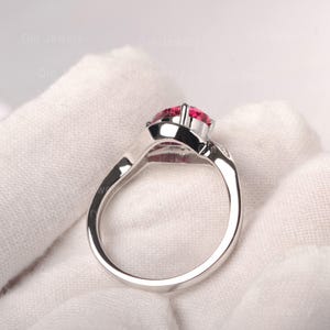 Pear Ruby Ring Solid Silver Cluster Ring Halo Promise Ring for Women image 5
