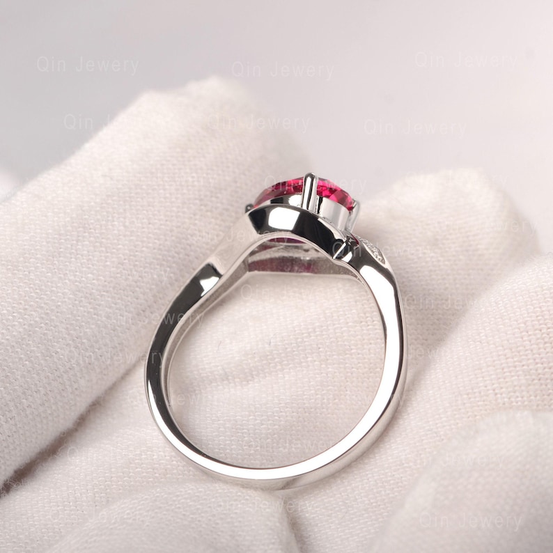Pear Ruby Ring Solid Silver Cluster Ring Halo Promise Ring for Women image 5