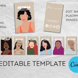 編集可能なイヤリングホルダーカード、Canva の 2x3.5 インチの多様な女性 10 人