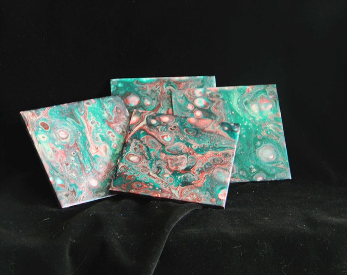 Green Mother/'s Day Square home decor coasters gift accent Handmade painted ceramic Birthday abstract Red Christmas