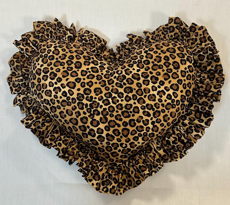Luxury Large Leopard Frilled Heart Pillow Leopard Decor Handmade ...
