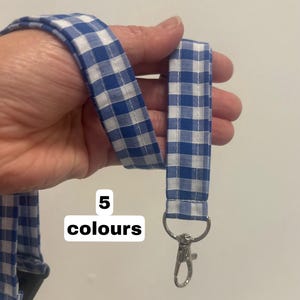 Gingham Lanyard Neck Strap Neck Lanyard Safety Breakaway lobster Clasp Cotton Neck ID Holder Check School Lanyard Blues, Green, Red & Lilac
