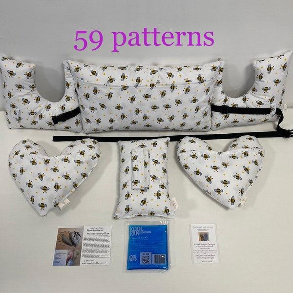 59 Patterns! Mastectomy Care Package 6 Piece Recovery Gift Set Adjustable Pillow/2 X Heart Pillows/XL Seatbelt Pillow/Breast Cancer Set
