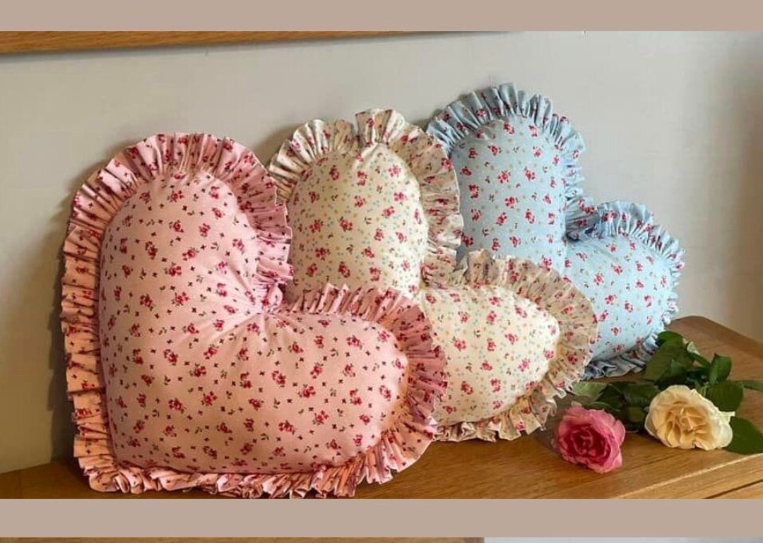 Frilled Heart Pillows Deep Frilled Cushions Handmade Country Etsy
