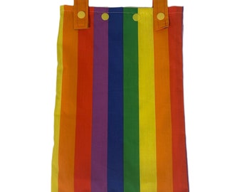 Catheter Bag Cover Rainbow Stripe + Attachable Tubie Clips Drainage Bag Cover Urine Bag Cover Lined Inner Popper Bottom Closure Rainbow Bag
