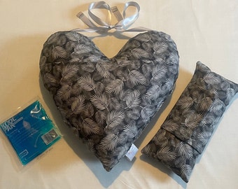 Large/Small Mastectomy Heart Pillow Cancer Gift Set Post Surgery Pillow Seatbelt Pillow Grey & Blue Leaves Post Op Chest Surgery Heart Set*