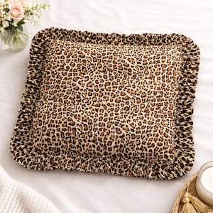 Frilled Pillow Square & Rectangle Cushions Leopard Print (Shown) Pillow + Ruffles Scatter Cushion Large Decorative Plush Throw - 68 Fabrics!