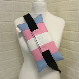 Large Transgender Pride Flag Seatbelt Pillow Trans Travel Pillow LGBTQ Breast Cancer Heart Surgery Hysterectomy Pink/Blue & White Post-Op