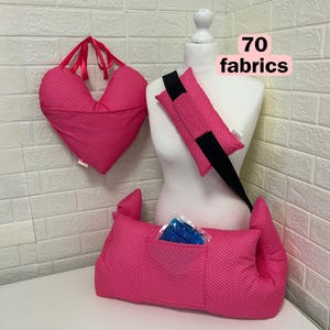 Juego de regalo de 4 piezas de almohada de recuperación quirúrgica, cojín de pecho para mastectomía, almohada de cinturón de seguridad, paquete de cuidado del cáncer, paquete quirúrgico posoperatorio, ¡70 telas!