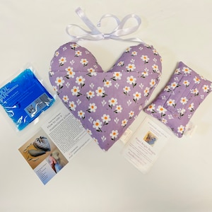 Lilac Mastectomy/lumpectomy Set Heart Pillow & Seatbelt Pillow+Gel Pk Gift Set Care Package Breast Surgery Recovery Gift Lilac Daisies