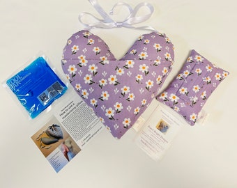 Lilac Mastectomy/lumpectomy Set Heart Pillow & Seatbelt Pillow+Gel Pk Gift Set Care Package Breast Surgery Recovery Gift Lilac Daisies