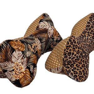 Large or Standard Size Bone Support Pillow Brown Bone Neck Pillow Reading Cushion Tan & Bronze 3 Fabric Lumbar Support Leopard Travel Pillow