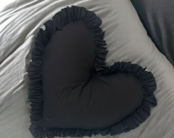 Luxury Large Black Frilled Heart Cushion Black Decor Heart Plush