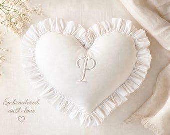 Personalized Frilled Heart Cushion Ruffle Edge Scatter Pillow Romantic Decorative Cushion Handmade Heart Pillow Bedroom Decor - 16 Colours!