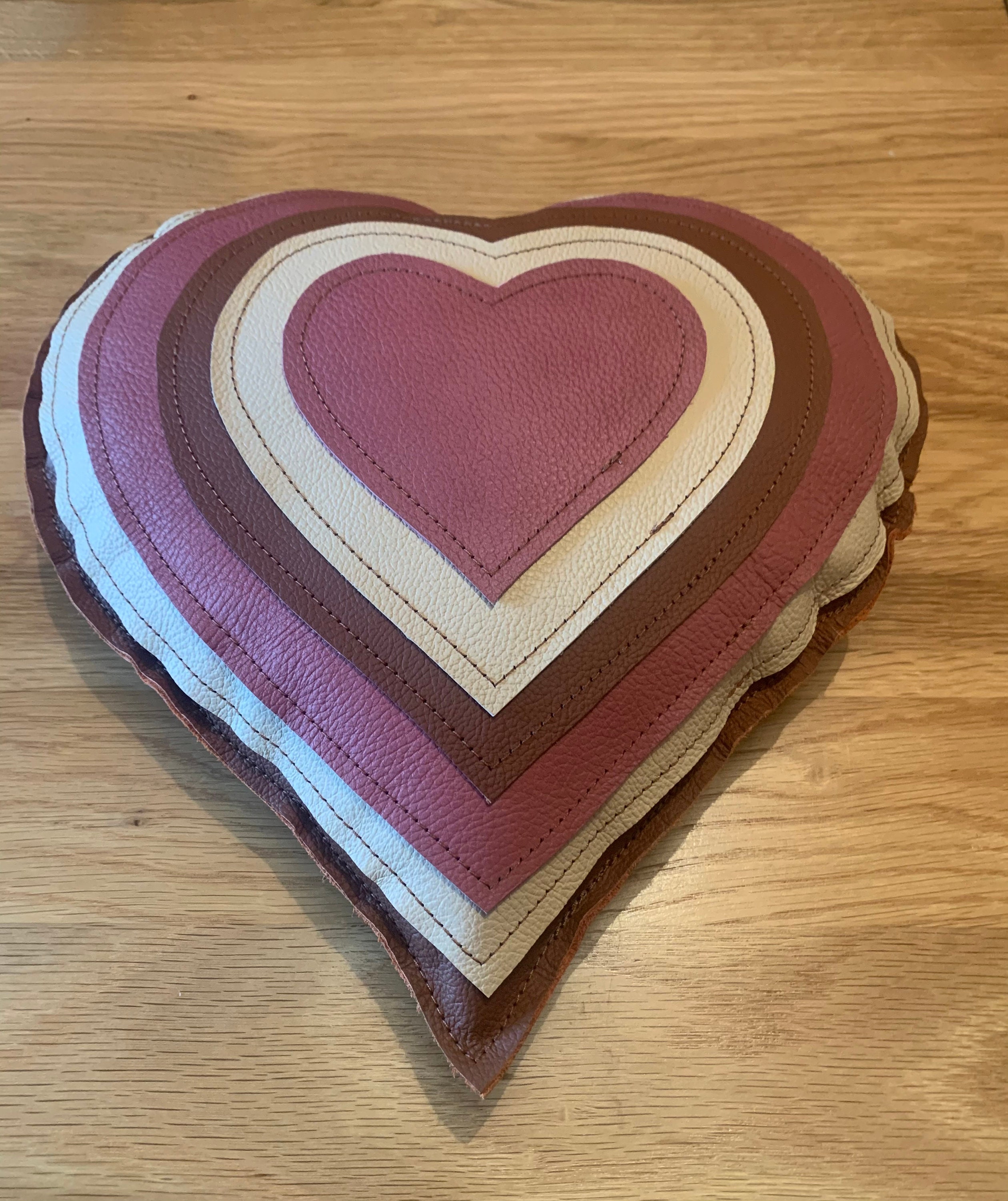 Real Leather Layered Heart Cushion. Leather Pillow. Heart Etsy