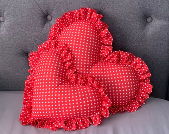 Frilled Pillow Valentines Gift Valentines Pillow Love Plush Frilled Pillow Red Pillow Polka - Dot Cushion Red Decorative Pillow Classic