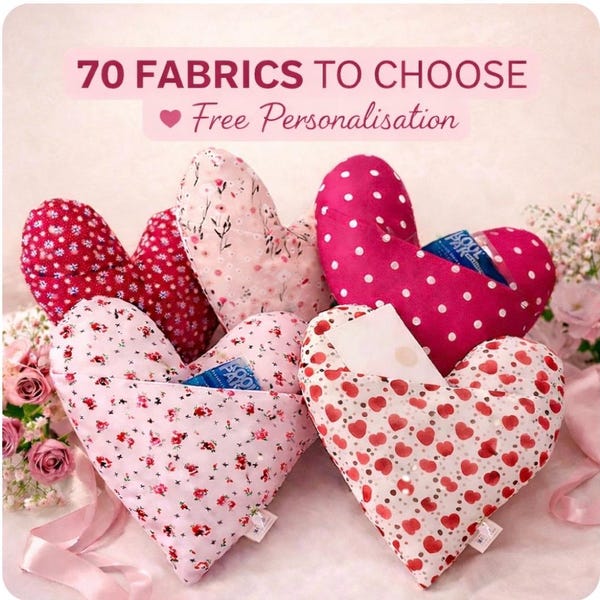 Mastectomy/Lumpectomy Pillow Pocket + Ice Pk Surgery Recovery Lined Post-Op Healing Heart Pillow 70 fabrics Free Embroidered Personalisation