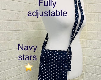 Navy Stars Adjustable Lined Drain Bag Mastectomy Drainbag Cross body Bag Drain Tubes Nephrostomy Bag Breast Surgery Surgical Drain Holder