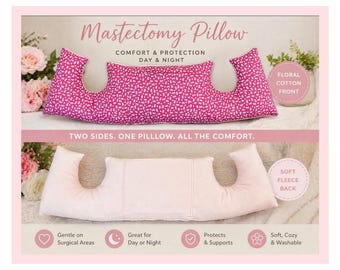 Pink Floral Mastectomy Pillow Reversible 1/2 Fleece Post-Op Hug Cushion Breast Cancer Top Surgery Heart Surgery Cardiac Pillow