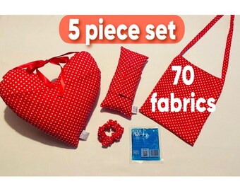 Kit de Cuidados Pós-Cirúrgicos para Mastectomia com 5 Peças: Almofada em Formato de Coração para Mastectomia + Almofada de Gel para Cinto de Segurança e Bolsa de Drenagem Forrada para Recuperação Pós-Cirúrgica