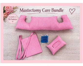 Kit de Cuidados Pós-Mastectomia - Conjunto de Presente para Recuperação com 3 Peças: 2 Travesseiros, Travesseiro Tamanho GG para Cinto de Segurança e Bolsa para Drenagem - Disponível em 70 Tecidos