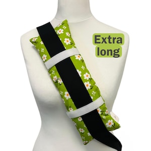 Green Daisies Long Seatbelt Pillow 15&quot; X 4&quot; Car Pillow Mastectomy Chemo Port Pillow Green Seatbelt Cushion Pacemaker Pad Travel Cushion