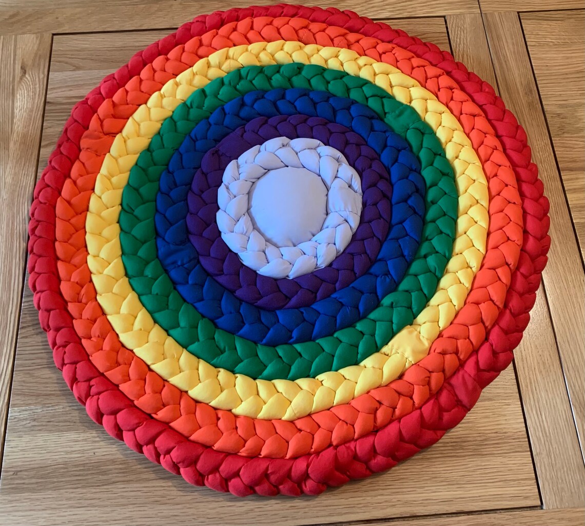 Rainbow Braided Circular Rug/Playmat. Filled With Teddy Bear Etsy