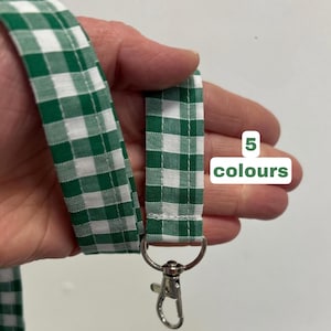 Gingham Lanyard Neck Strap Neck Lanyard Safety Breakaway lobster Clasp Cotton Neck ID Holder Check School Lanyard Green, Blue, Red & Lilac