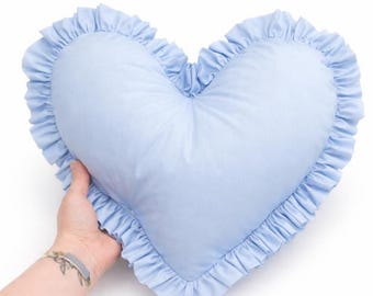 9 Colours! Frilled Heart Pillow Heart Cushion Professionally Made Pillows + Ruffles Heart Plush Throw Double Frill Cotton Scatter Cushion
