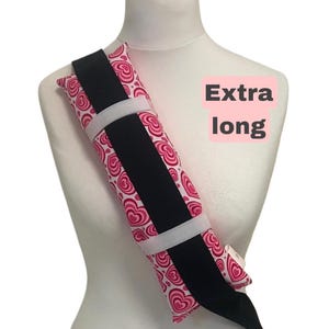 Pink Long Seatbelt Pillow 15&quot; X 4&quot; Car Pillow Mastectomy Chemo Port Pillow Seatbelt Cushion Belt Pad Pacemaker Travel Cushion Pink & White