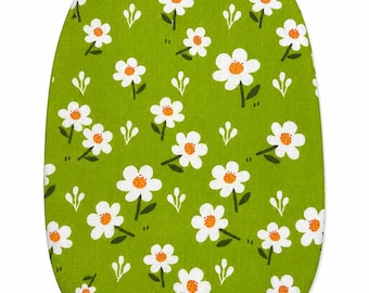 Green Daisies Cotton Stoma Bag Cover: Lined Ostomy Pouch with Envelope Opening - Highest Quality! Green & White Floral Stoma Pouch