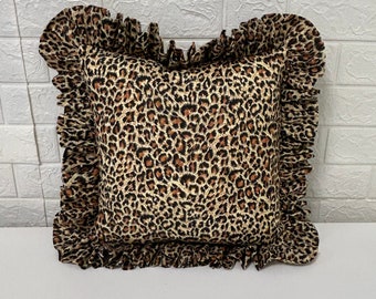 Almohada con volantes de leopardo Cojín cuadrado de leopardo Almohada con estampado de leopardo con volantes Cojín de dispersión con estampado animal Gran tiro de felpa decorativo