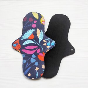 Reusable cotton cloth pads. Menstrual sanitary napkins. Fabric panty liners with wings. Washable panty liners. Zero waste pads for women.