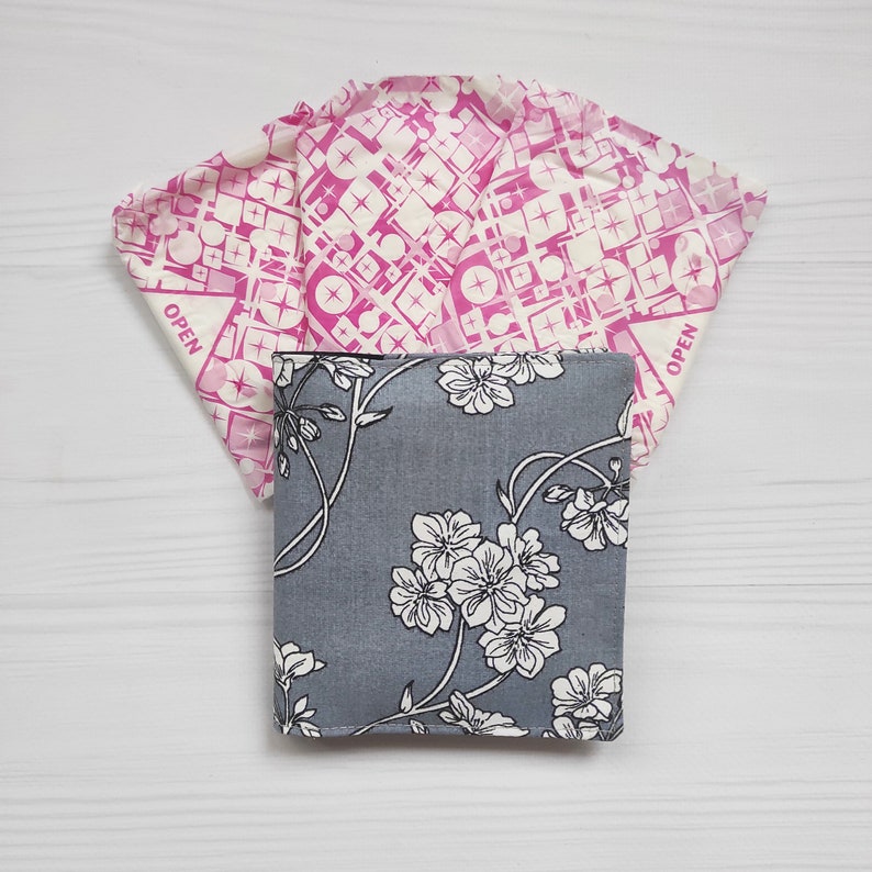 Cotton Organizer for Panty Liners. Gray Pad Storage Bag With Flowers