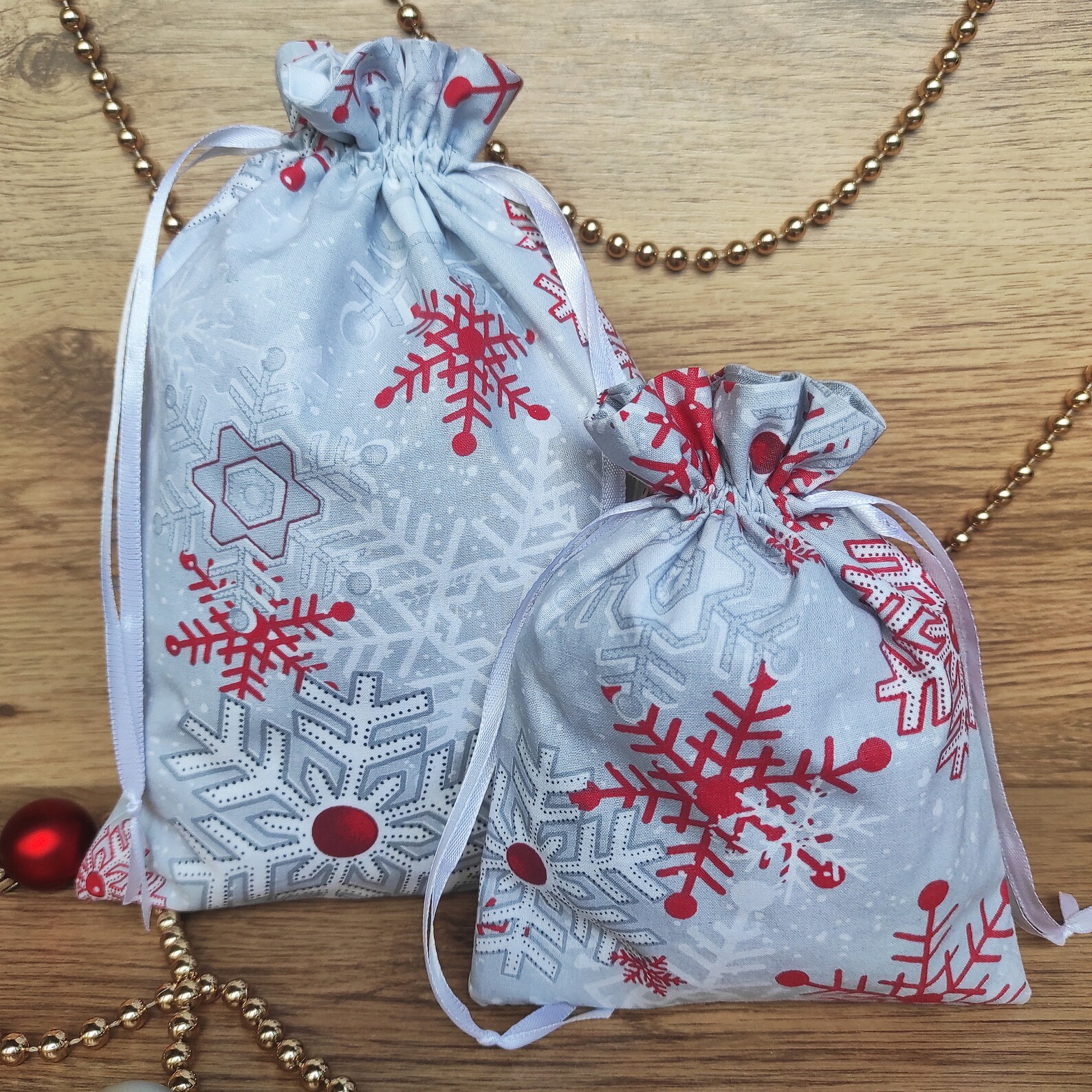 Christmas Drawstring Bag With Big Snowflakes. Cotton Gift Bag. Etsy