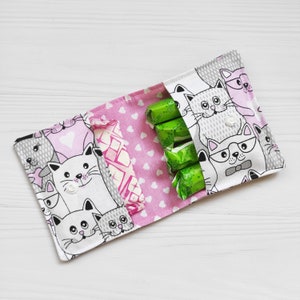 Menstrual pads bag with cats. Cotton discreet case. Convenient panty liners pouch. Sanitary napkin holder. Tampons storage.