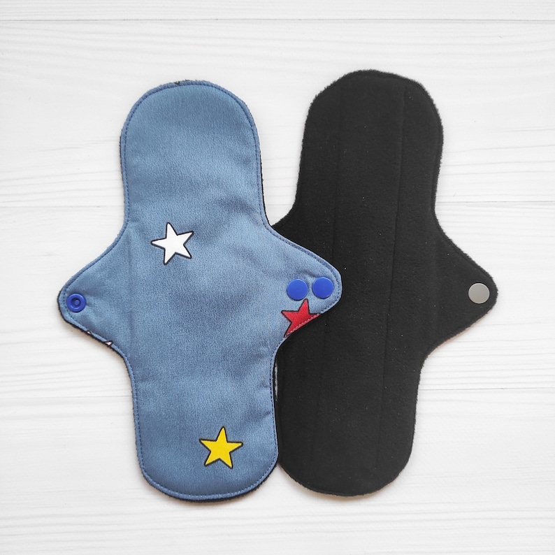 Organic Cotton Incontinence Pads. Reusable Cloth Pads With Stars. Eco