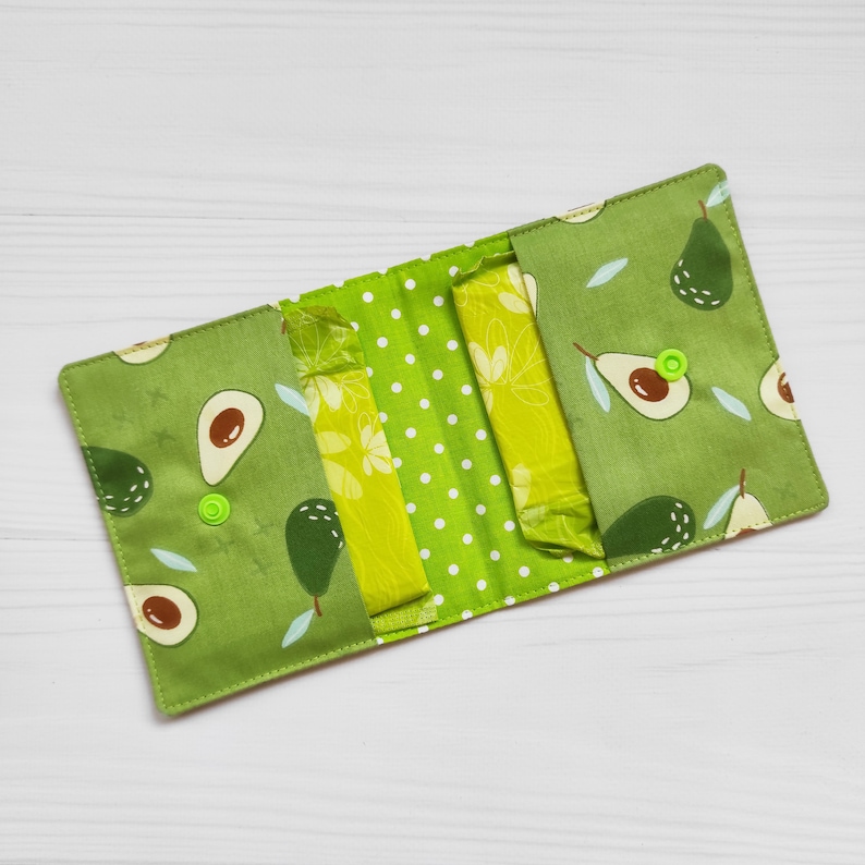 Feminine Hygiene Organizer With Avocado. Panty Liners Holder. Cotton