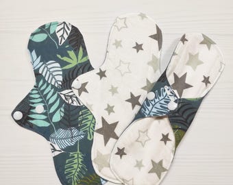 Lot de 3 tampons en tissu réutilisables : serviettes hygiéniques en flanelle de coton, zéro déchet