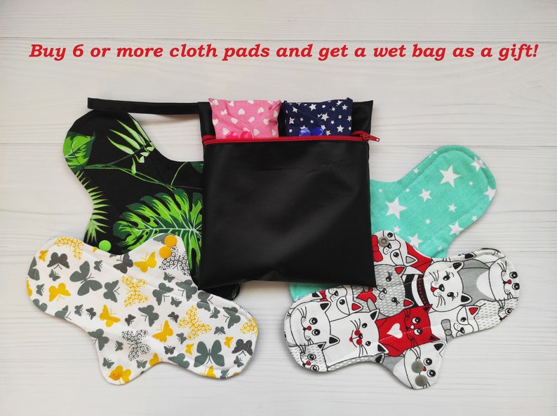 Menstrual Cloth Pads With Flowers. Reusable Panty Liners With Wings