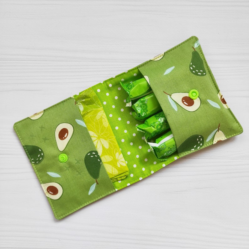 Feminine Hygiene Organizer With Avocado. Panty Liners Holder. Cotton