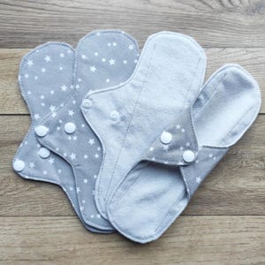 Gray cloth pads set of 4 pcs. Cotton reusable sanitary napkins. Washable organic pads.
