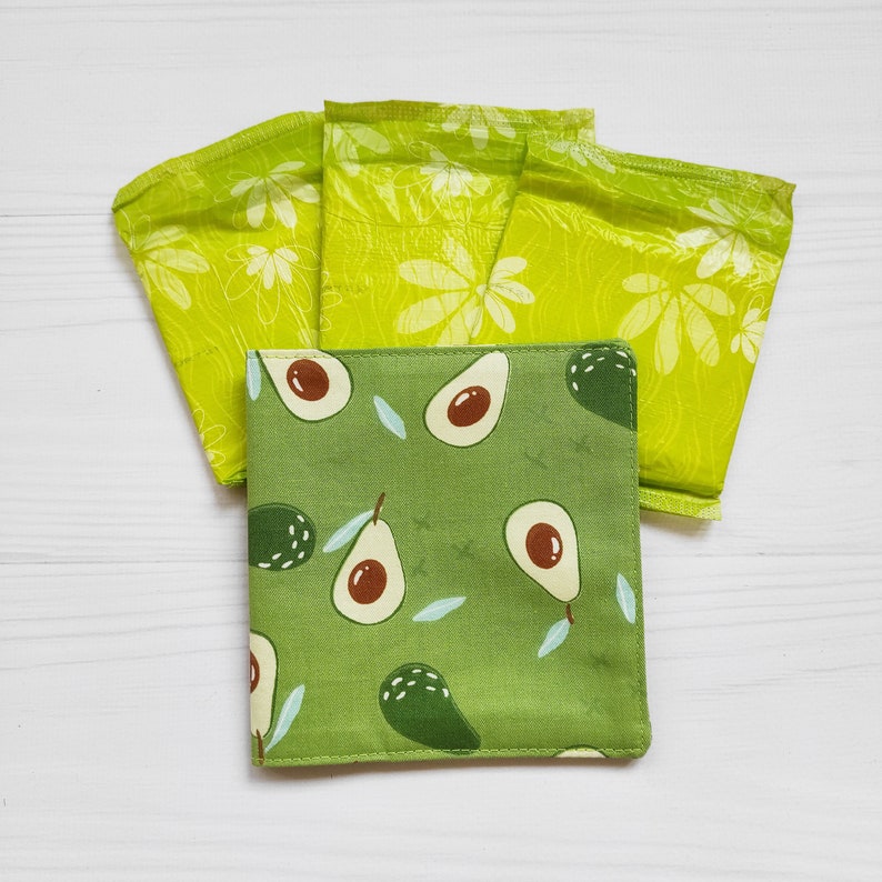 Feminine Hygiene Organizer With Avocado. Panty Liners Holder. Cotton