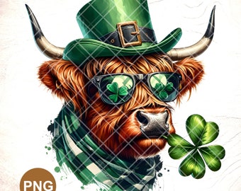 Funny Highland Cow St Patricks Day PNG - Lucky Irish Design (Digital Download)