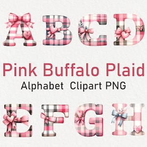 Pink Buffalo Plaid Watercolor Alphabet Clipart PNG,Watercolor   Baby Pink Plaid Letters Bundle,Font Alphabet Clipart,PNG Sublimation Design