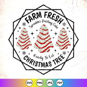 Arbre de Noël frais ferme gâteaux Svg, cadeau de Noël drôle Svg, Svg de gâteau de Noël, svg de vacances de Noël à la ferme, fichiers à téléchargement immédiat pour Cricut