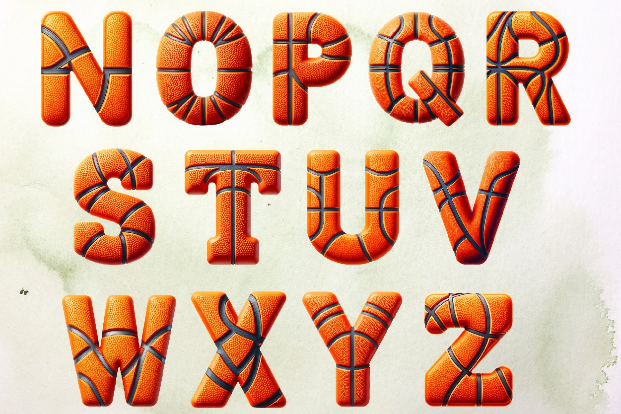Basketball Alphabet Letters Clipart PNG Sublimation,basketball Letters