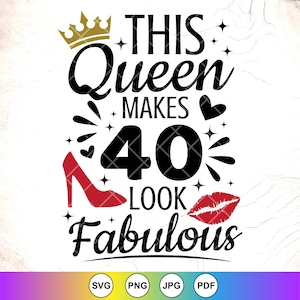 Questa regina fa sembrare favolosi i 40 anni SVG, 40° compleanno SVG, 40 anni SVG, regalo di compleanno divertente, regina del compleanno SVG, download immediato per Cricut