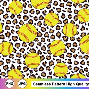 Seamless Pattern Softball Leopard PNG,Sublimation Design, Digital Paper Printable ,Cheetah Print,Softball Pattern PNG Instant Download Files